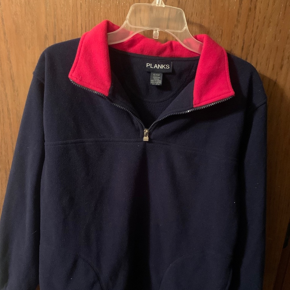 Planks Blue Fleece with Red Collar, Size Juniors XL (18)